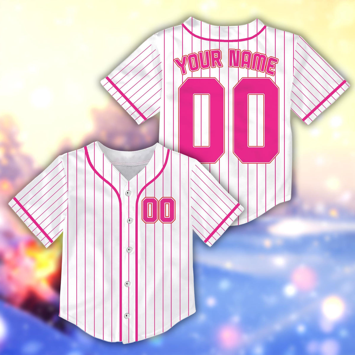 Front view of the personalized baseball jersey highlighting the classic piping details