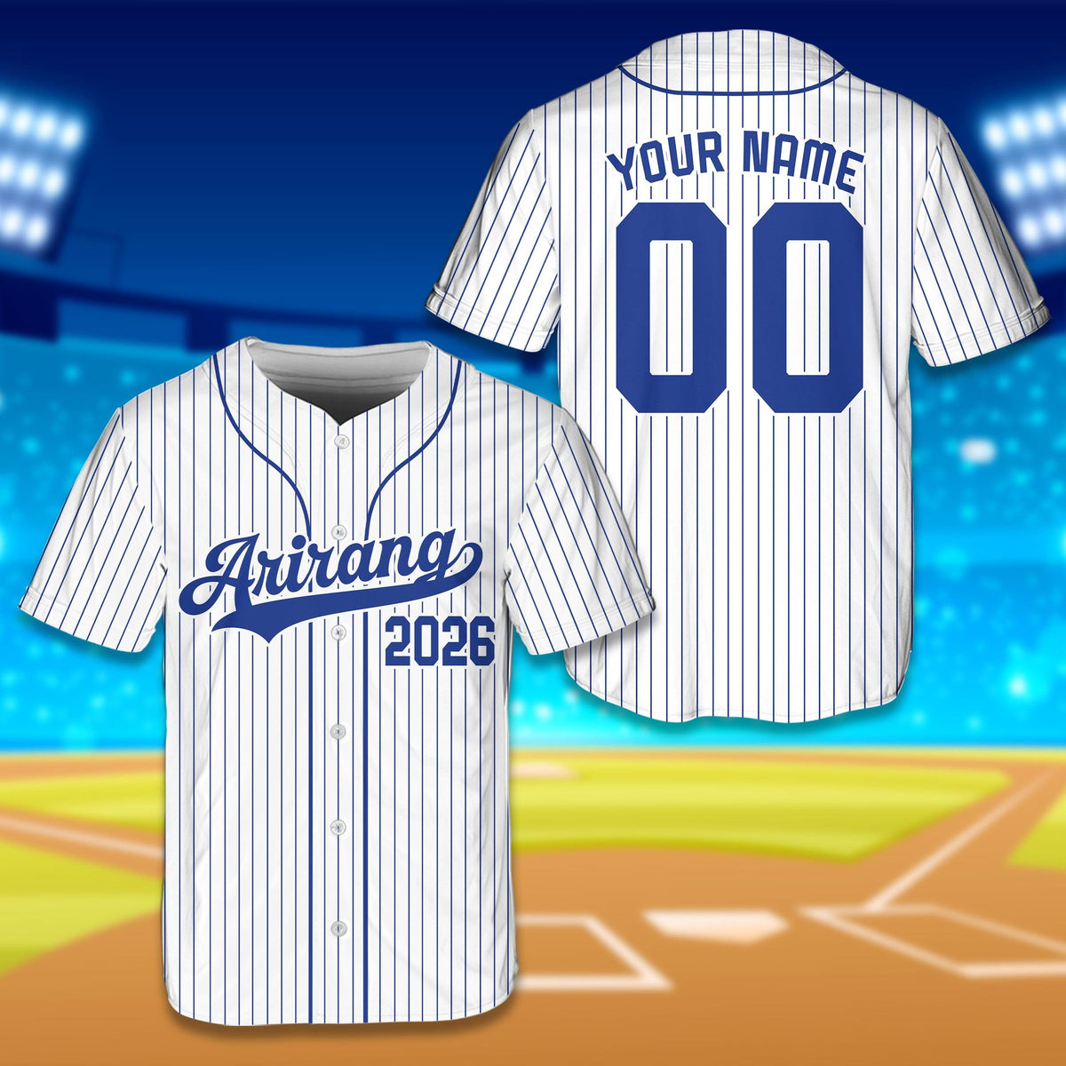 Front view of the white retro baseball jersey in white and green