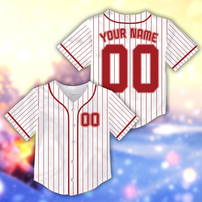 Front view of the retro baseball jersey in another pinstripe color variation