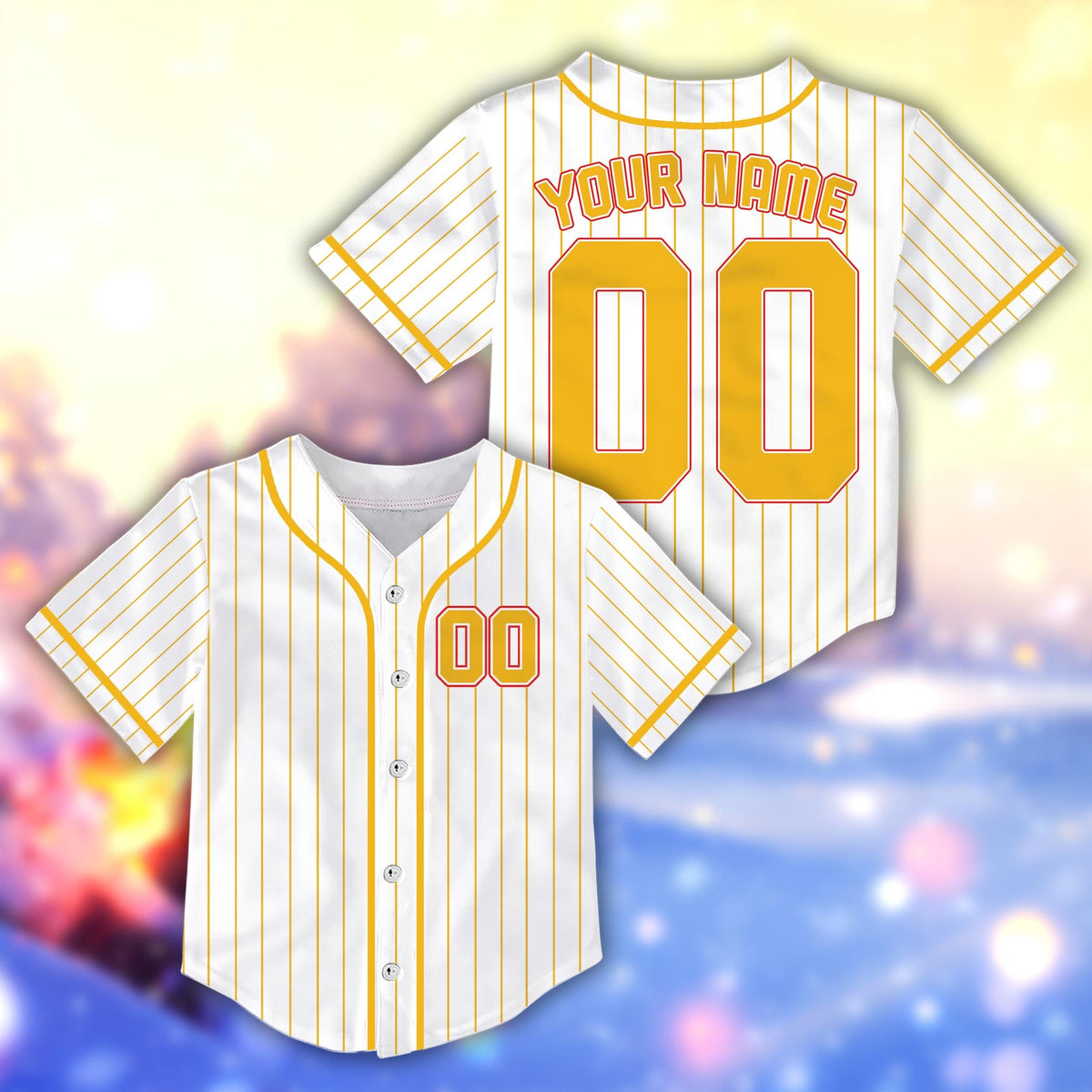Front view of the custom name and number baseball jersey showcasing the polyester fabric