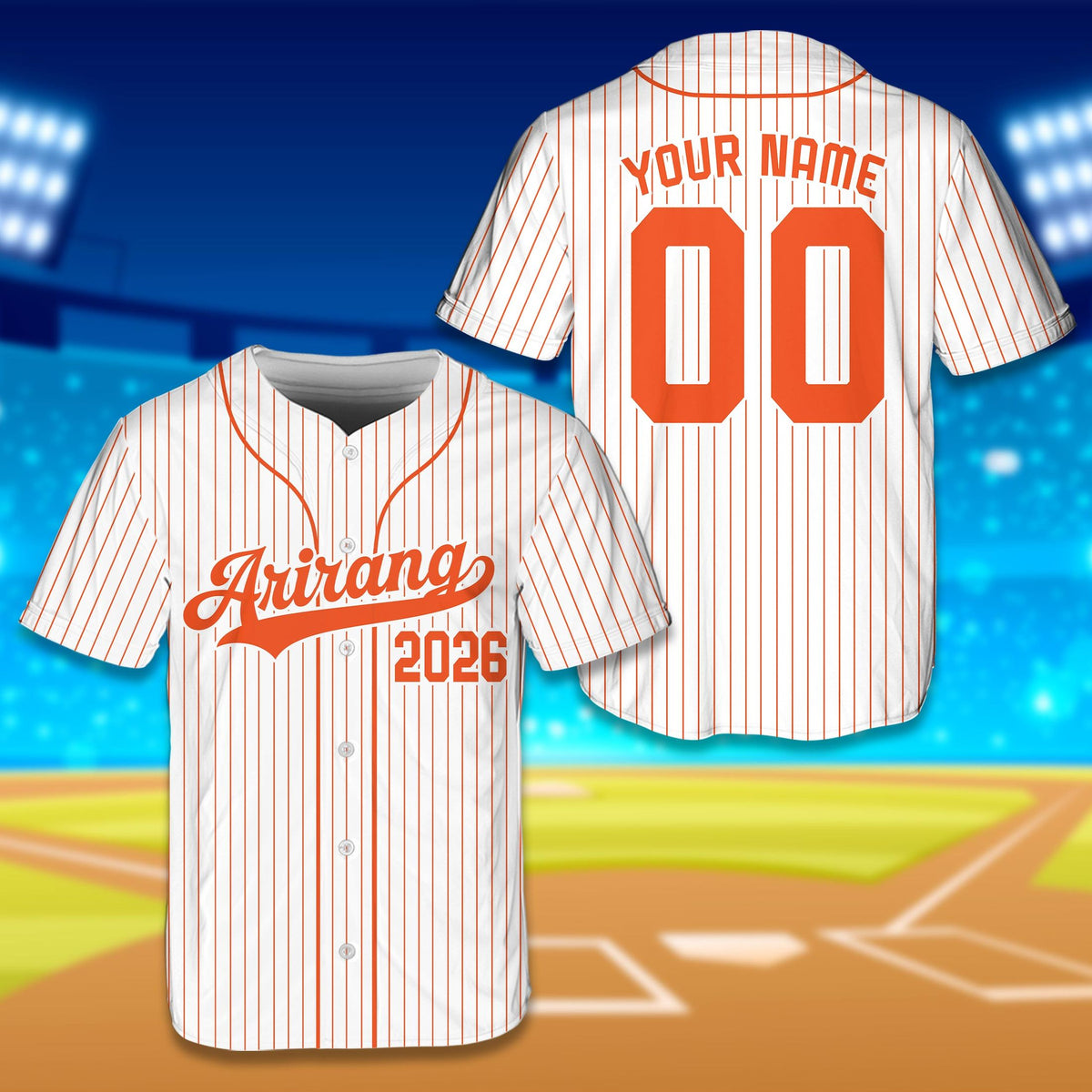 Front view of the white retro baseball jersey in white and purple