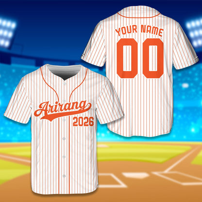 Front view of the white retro baseball jersey in white and purple