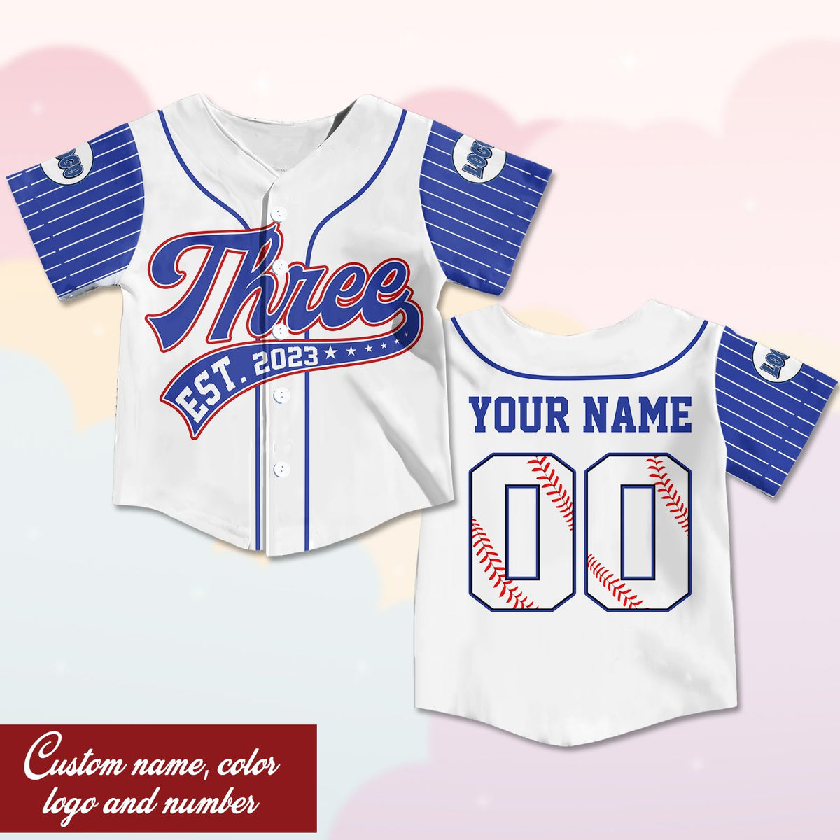 White custom name baseball jersey, alternate front view