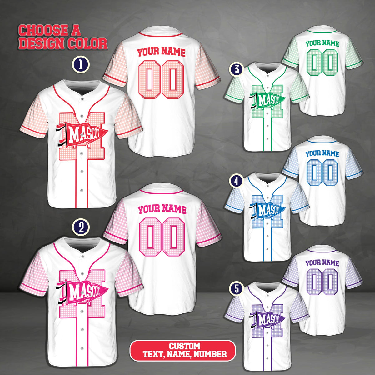 Close-up view of the personalized retro baseball jersey details