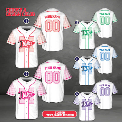 Close-up view of the personalized retro baseball jersey details