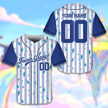 Personalized blue school baseball jersey front view