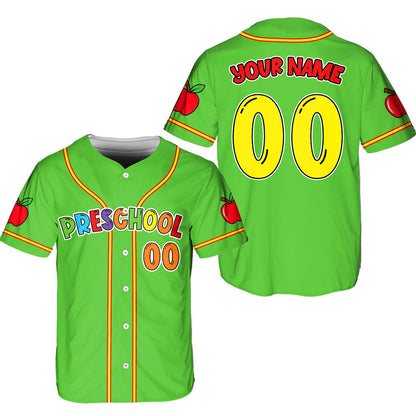 Green school baseball jersey front view