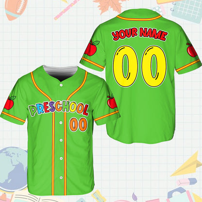 Second green school baseball jersey front view