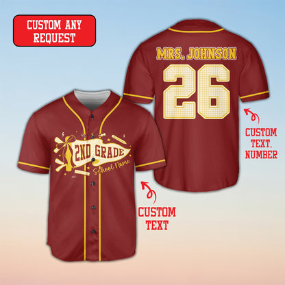 Maroon personalized baseball jersey for teachers, front view