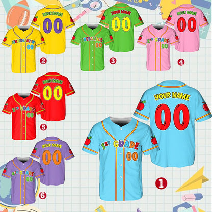 Second multicolor school baseball jersey front view