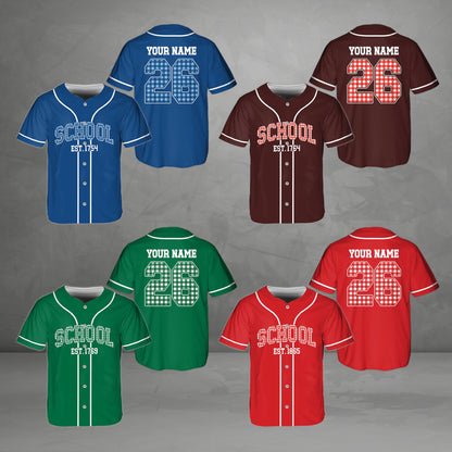 Multicolor custom name and number baseball jersey front view