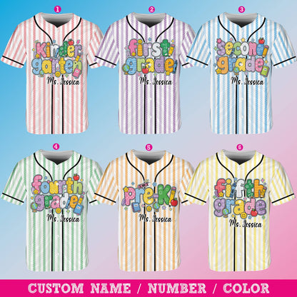 Another front view of the colorful school themed baseball jersey