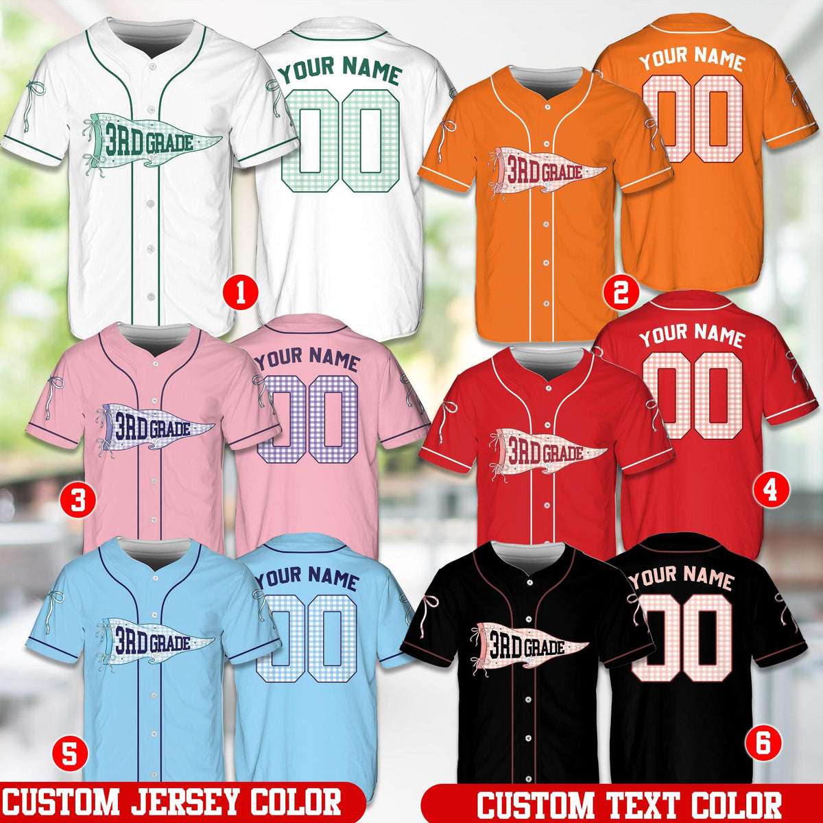 Detail view of the custom name and number baseball jersey with plaid lettering