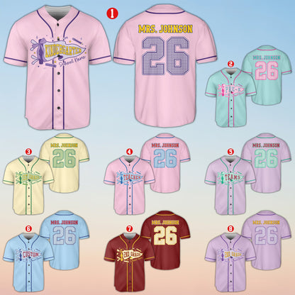 Multicolor array of personalized school baseball jerseys