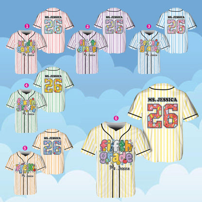 Close up of the school supplies pattern inside the custom number on the back