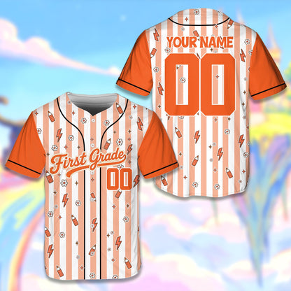Personalized orange school baseball jersey front view
