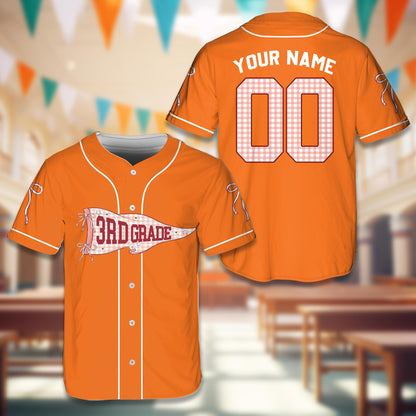 Orange school baseball jersey with 3rd grade pennant graphic, front view