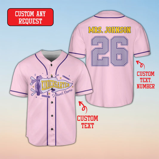 Pink personalized school baseball jersey with custom name and number, main view