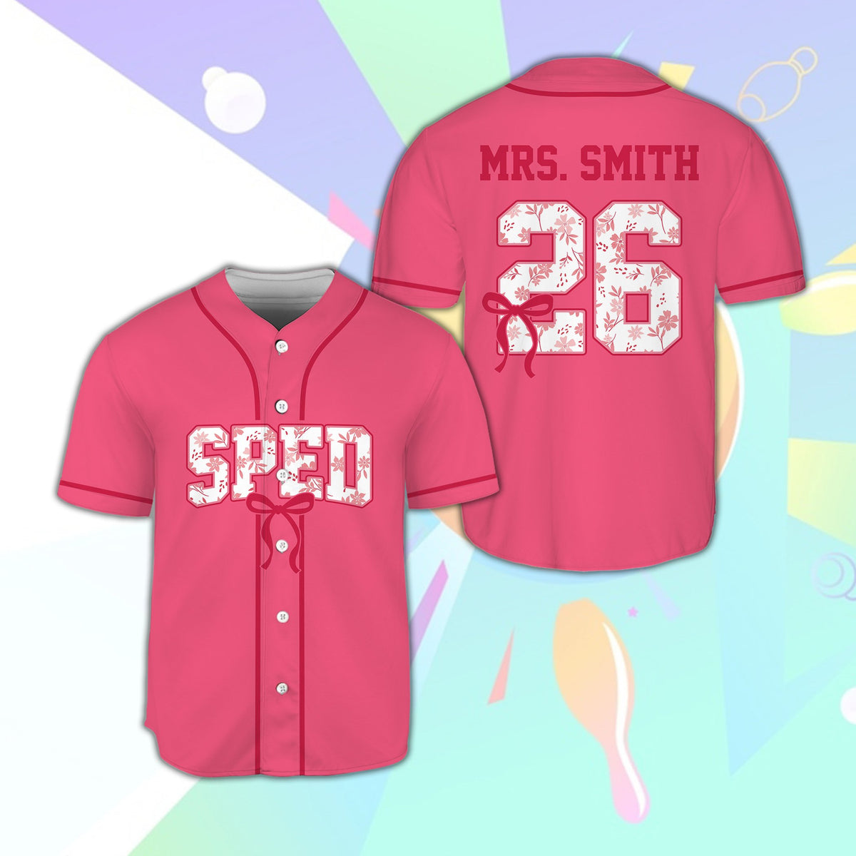Pink personalized baseball jersey front view