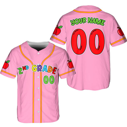 Pink school baseball jersey front view