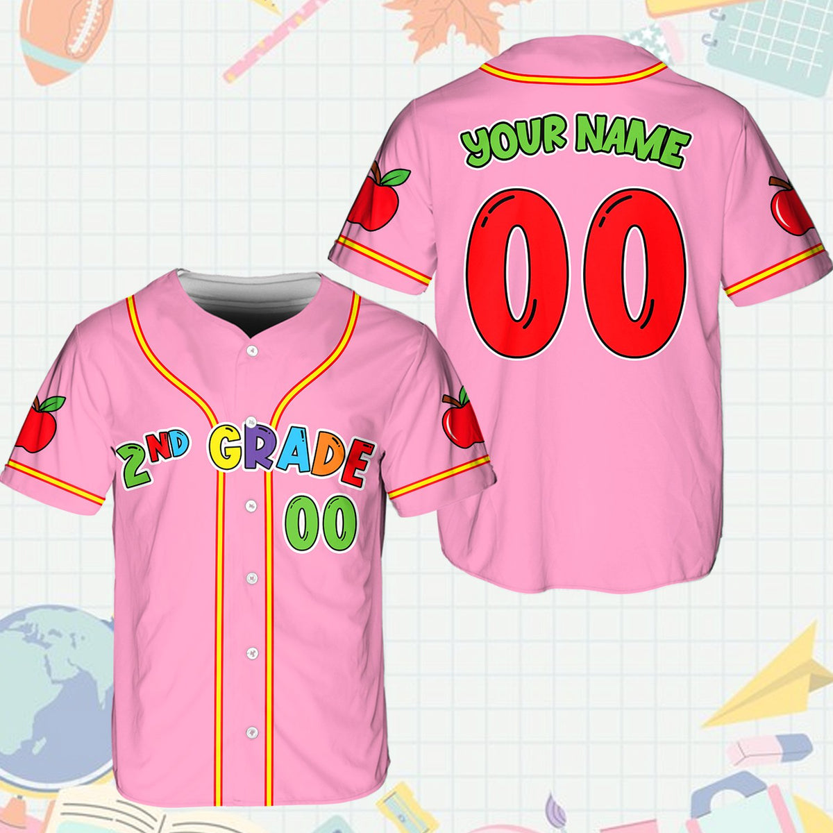 Second pink school baseball jersey front view
