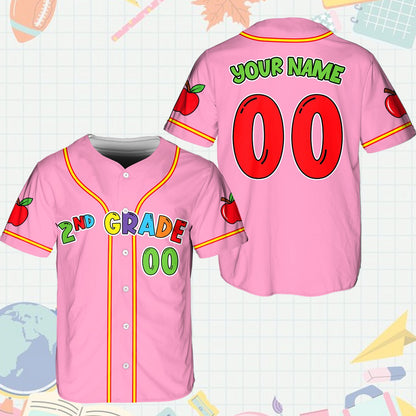 Second pink school baseball jersey front view
