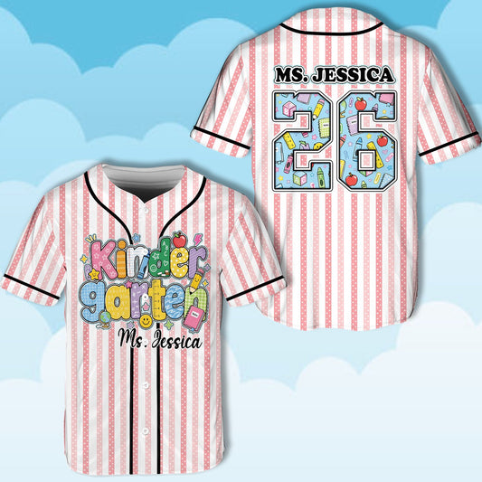 Personalized school baseball jersey with custom name and number, front view