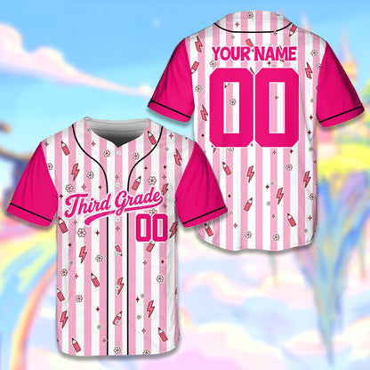 Pink variant view of the custom school baseball jersey