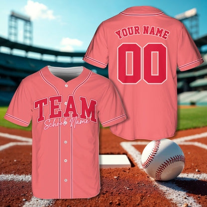 Pink personalized baseball jersey with custom name and number