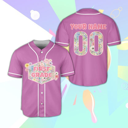 Purple personalized school baseball jersey with custom design, front view