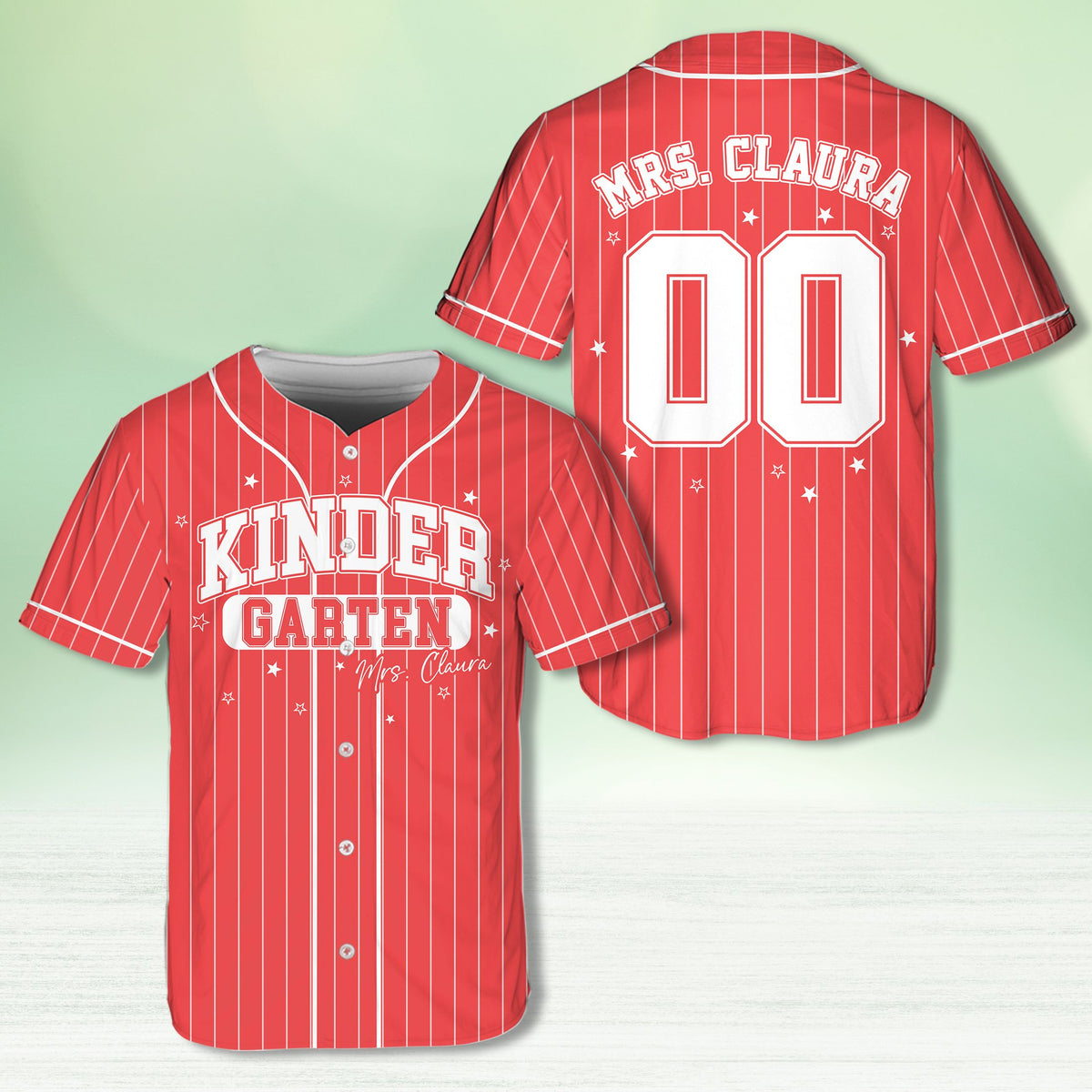 Personalized school baseball jersey in red with custom name and number, front view