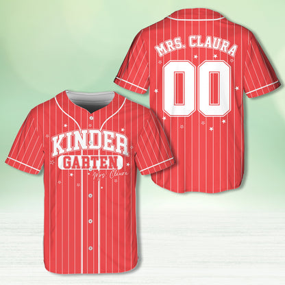 Personalized school baseball jersey in red with custom name and number, front view
