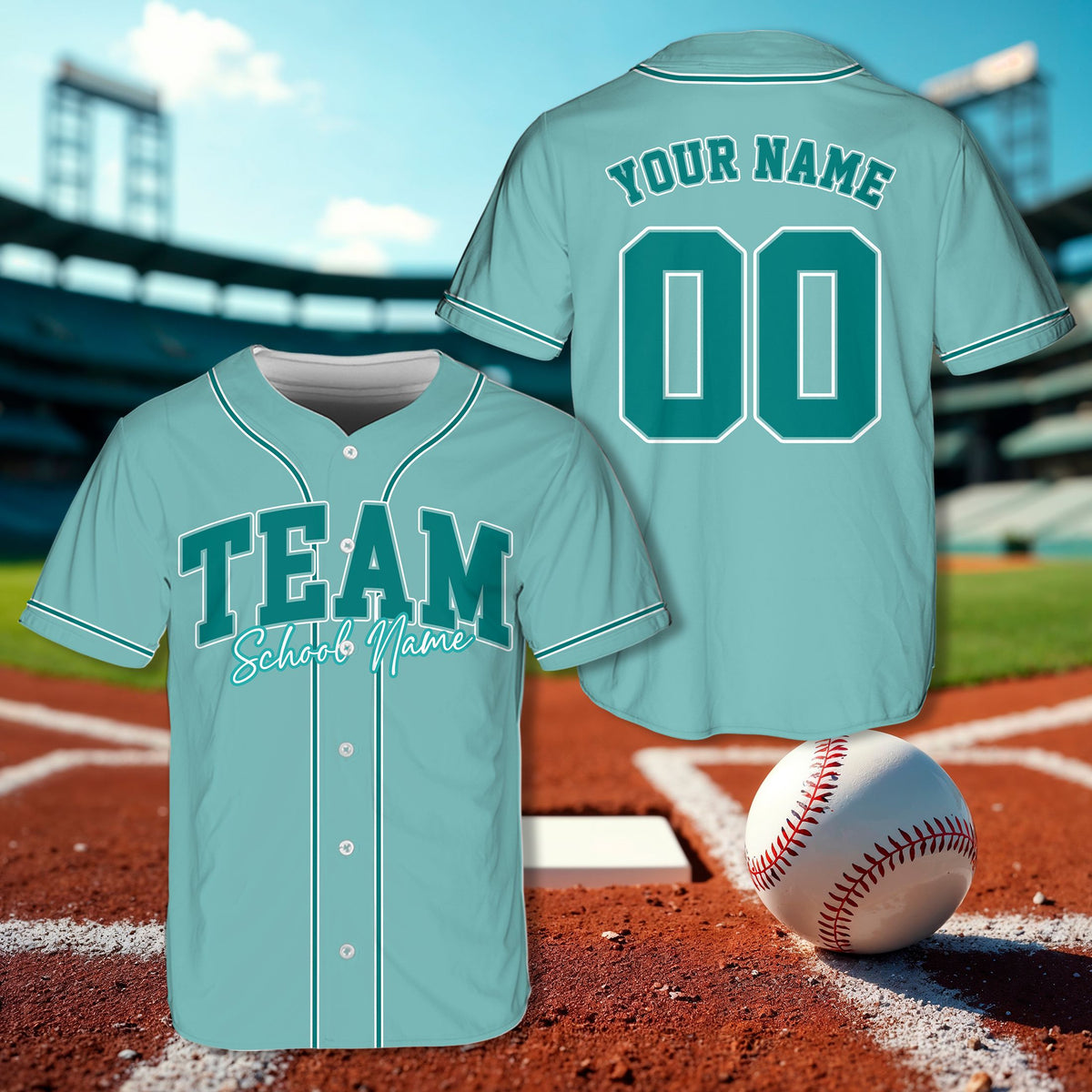 Teal custom name and number baseball jersey for adults
