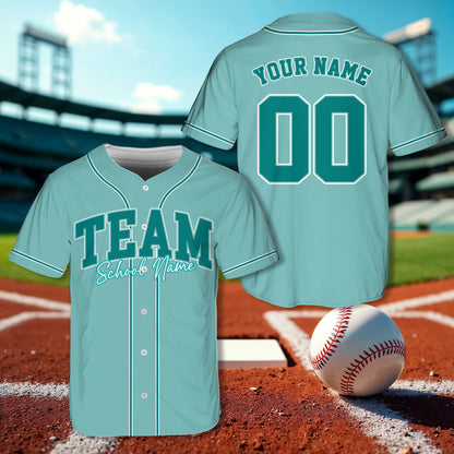 Teal custom name and number baseball jersey for adults