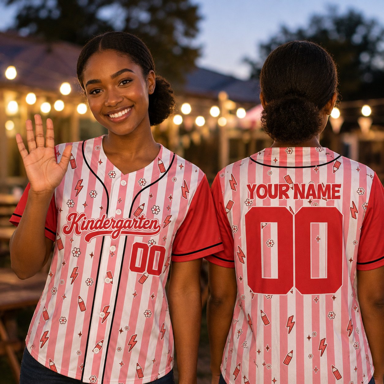 Flat lay view of the custom school baseball jersey details