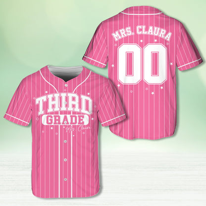 Additional view of the personalized school baseball jersey featuring custom name and number
