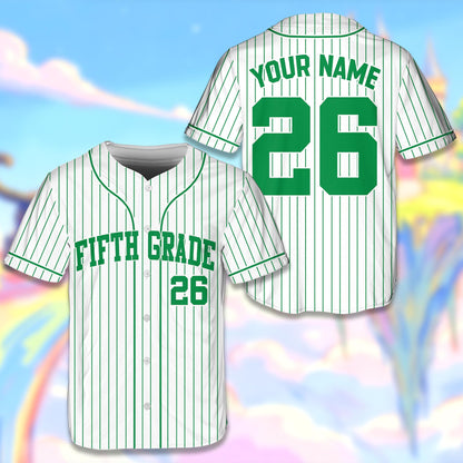 Personalized white pinstripe school baseball jersey with custom name and number, main view