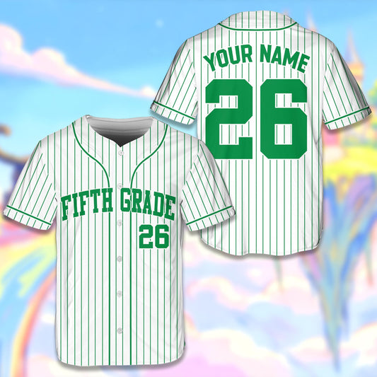 Personalized white pinstripe school baseball jersey with custom name and number, main view