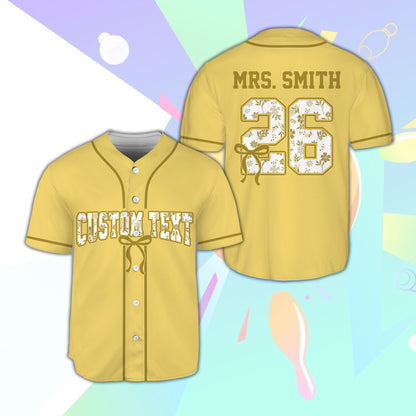Yellow custom name and number baseball jersey