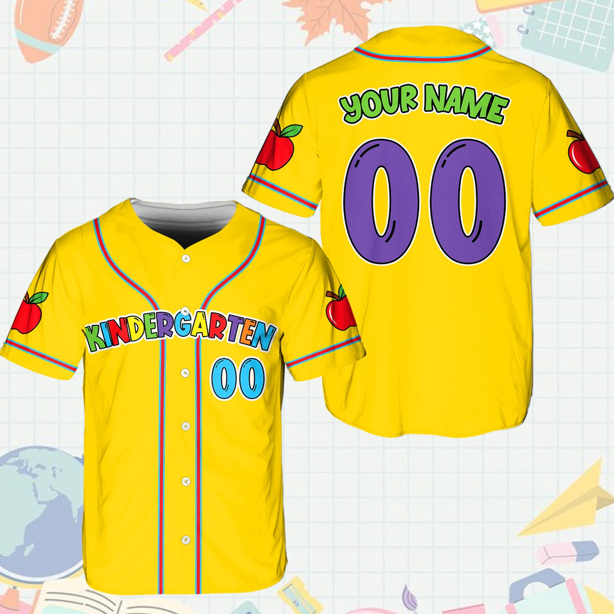 Second yellow school baseball jersey front view