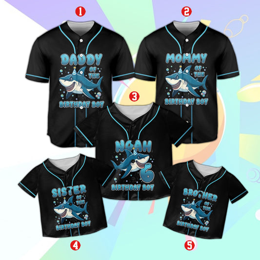 Black shark birthday baseball jersey with custom name and number, main view