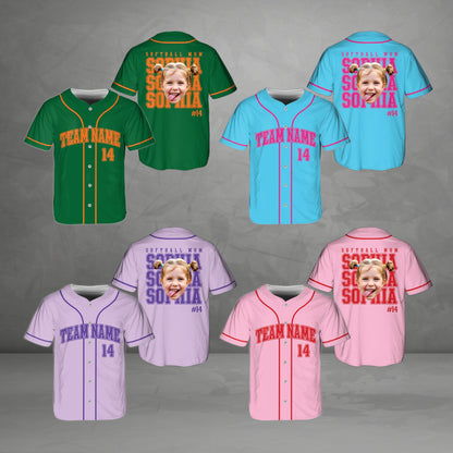 Multicolor personalized softball mom baseball jerseys, group view