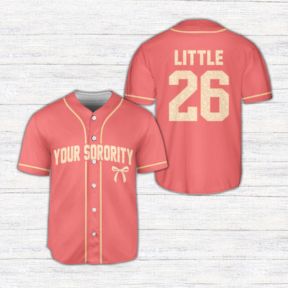 Blue personalized sorority baseball jersey with custom name and number, front view