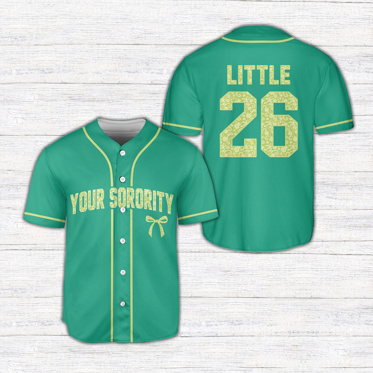 Dark blue personalized sorority baseball jersey with custom name and number, front view