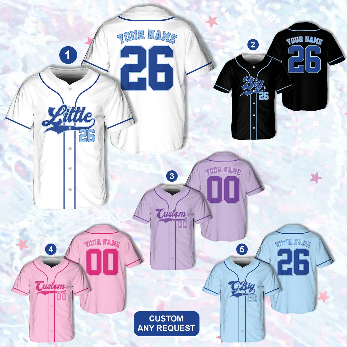 Front view of personalized baseball jersey in sorority style