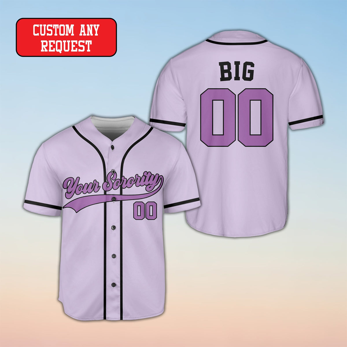 Purple personalized baseball jersey for sorority events