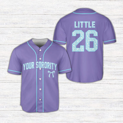 Red personalized sorority baseball jersey with custom name and number, front view