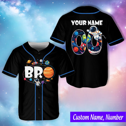 Back view of personalized space baseball jersey with custom name and number