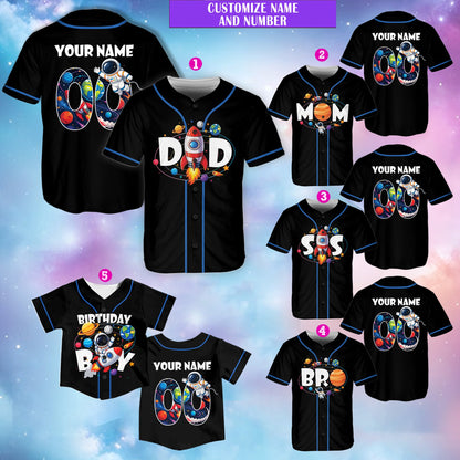 Lifestyle view of the space baseball jersey with astronaut design