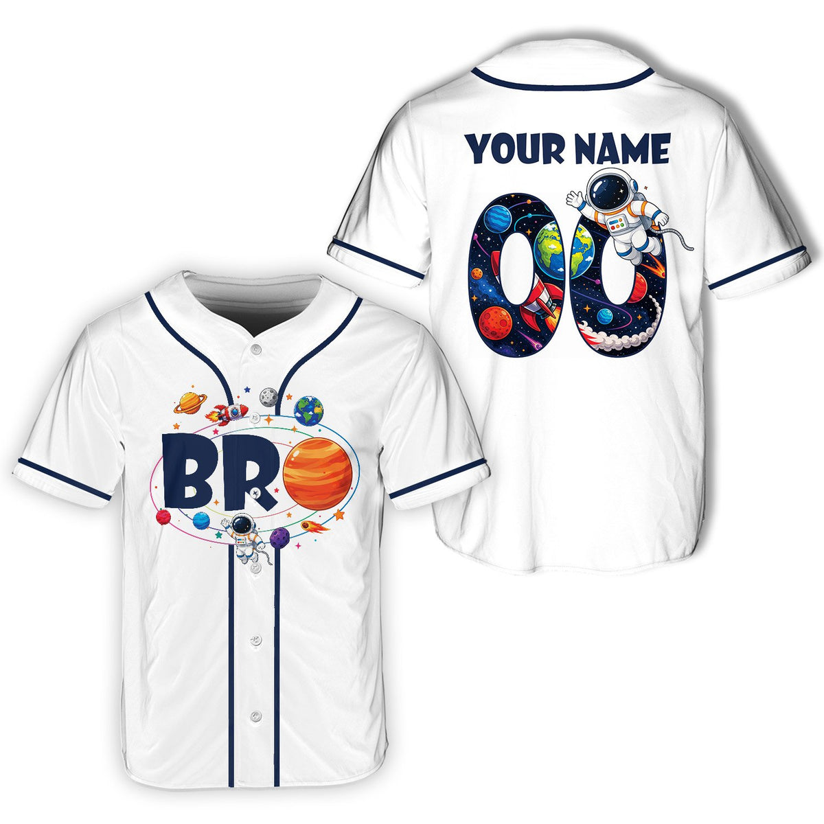 Final lifestyle view of the custom baseball jersey with space graphics